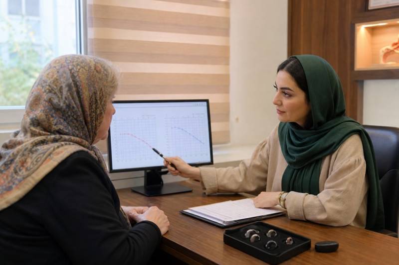 گفتوگوی شنواییشناس با مراجعهکننده درباره ادیوگرام و نیازهای شنیداری