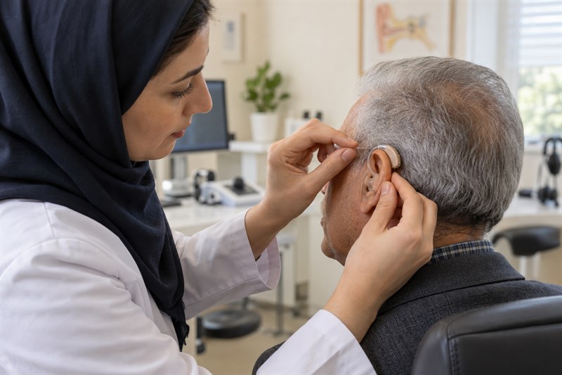 بررسی قرارگیری قالب و فیت سمعک پشت گوشی توسط شنواییشناس