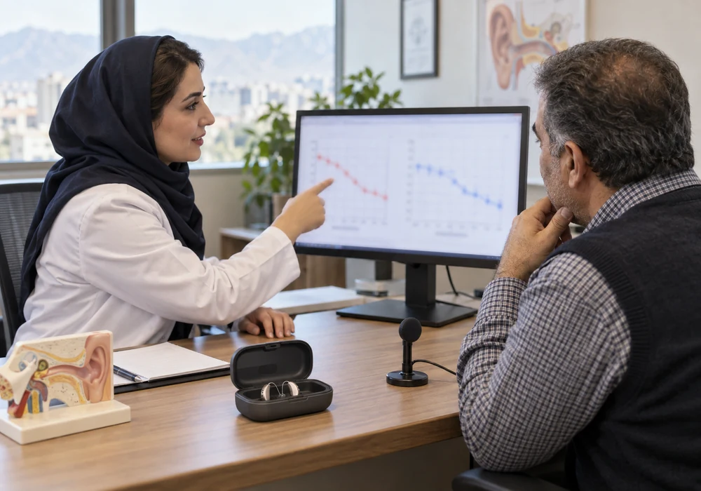 گفتوگوی شنواییشناس با مراجعهکننده درباره نتایج سنجش سمعک
